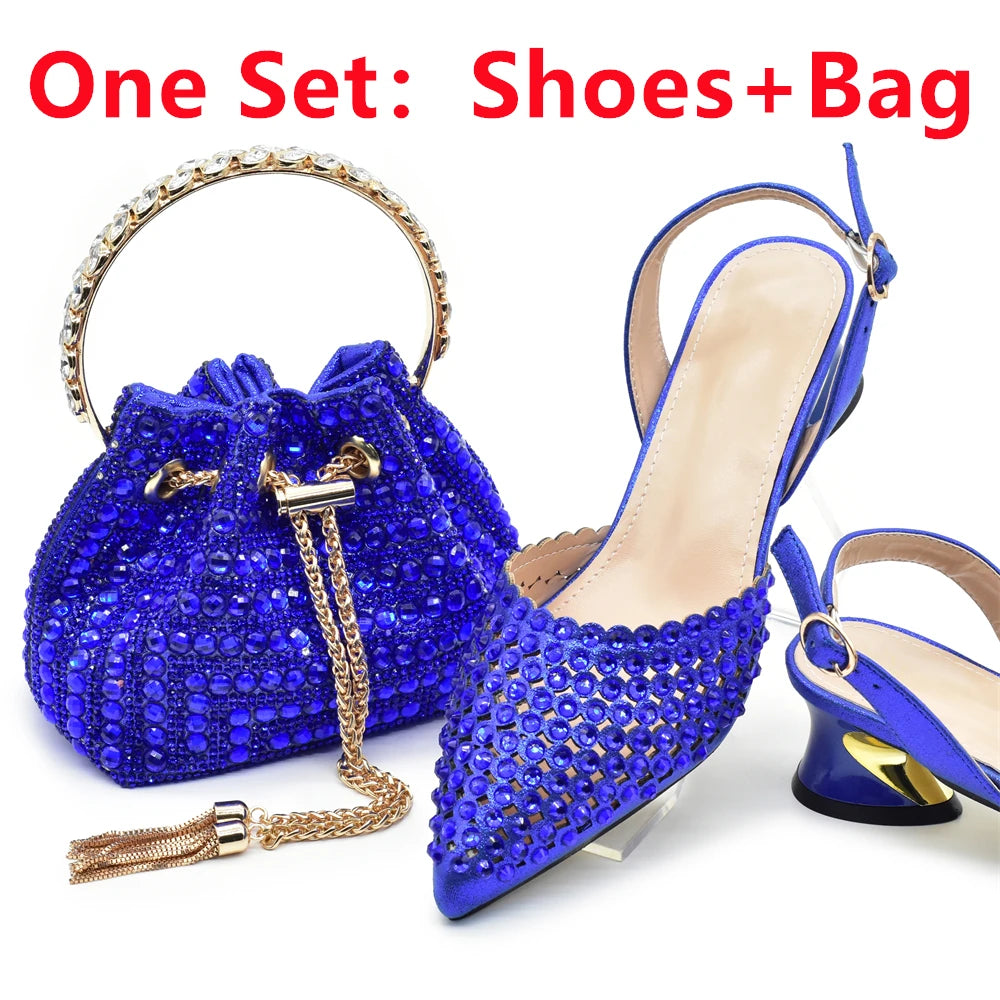 New Arrival Pointed Toe Women Sandals Shoes and Bag Set for Ladies Wedding Party Pumps Italian Shoes and Bags Matching Set