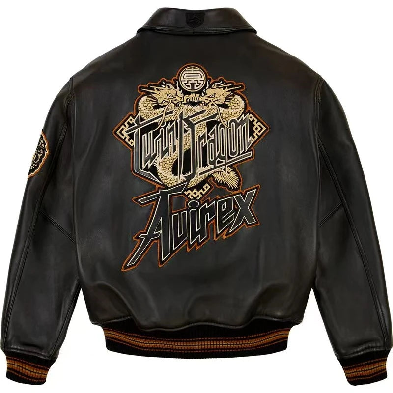 AVIREX High Quality Genuine Sheepskin Coat Men's US Size Classic Varsity Jacket Natural Leather Flight Suit Lapel Outerwear