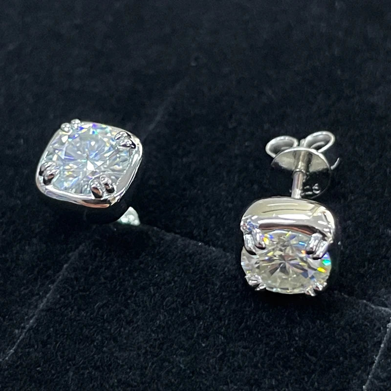 Lnngy 925 Sterling Silver Square Shape Stud Earring Certified Sparkling 6.5MM 1CT Moissanite Earrings For Women 2025 New Jewelry