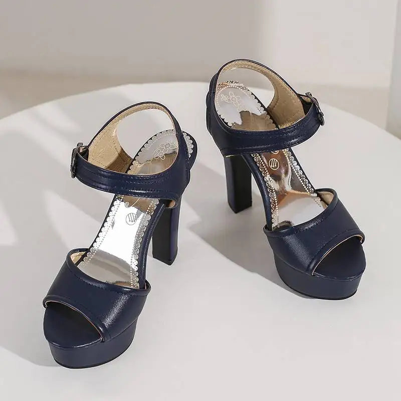 Women’s ORCHA LISA Peep Toe Chunky Heel Sandals – 12 cm Heel, 3 cm Platform, Plus Sizes 33 to 50