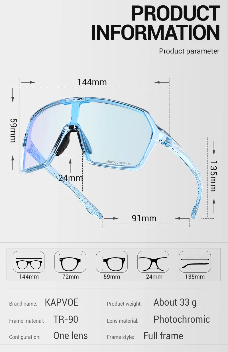Kapvoe Photochromic Cycling Glasses Baseball Sunglasses UV400 MTB Mountain Bike Transition Bicycle for Women Sports Eyewear