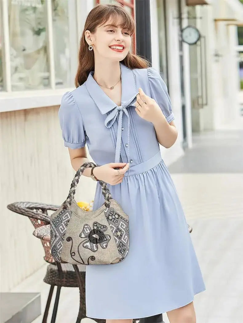 MOTAORA Women Handbags Vintage Canvas Bag Ladies Canvas Handbag Casual 2025 Woven Small Handbag Fabric Gout Craft Female Handbag