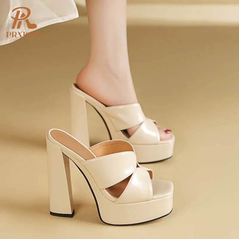GrabliWorld Women’s Genuine Leather Open Toe High Heel Platform Sandals