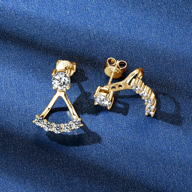 Lnngy 5mm 0.5ct Round Cut Moissanite Earring for Women 925 Sterling Silver Stud Earrings Front And Back Ear Jacket Jewelry Gift