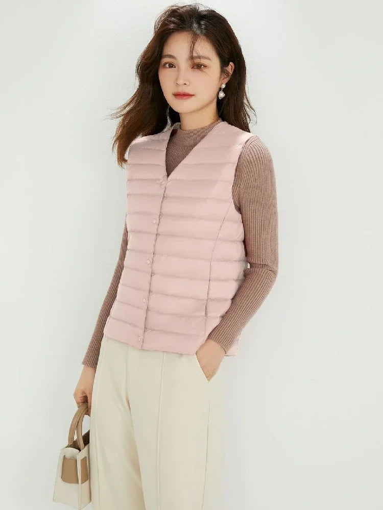 Women Sleeveless Puffer Vest Women's Ultra Light Down Vest Women Two Ways Waistcoat Portable Warm Sleeveless Winter Liner