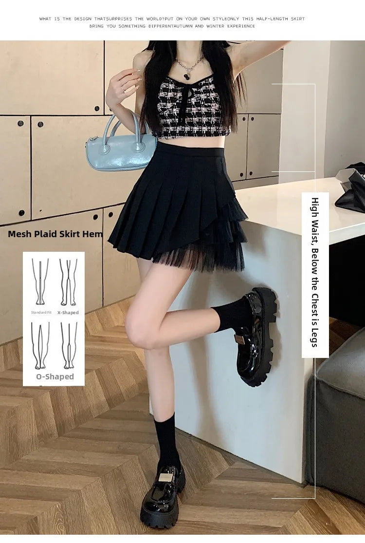 Slimming A-Line Skirt for ort Women High Waist Pleated Commuter Sle Net Gauze f Body Skirts Fem Faion