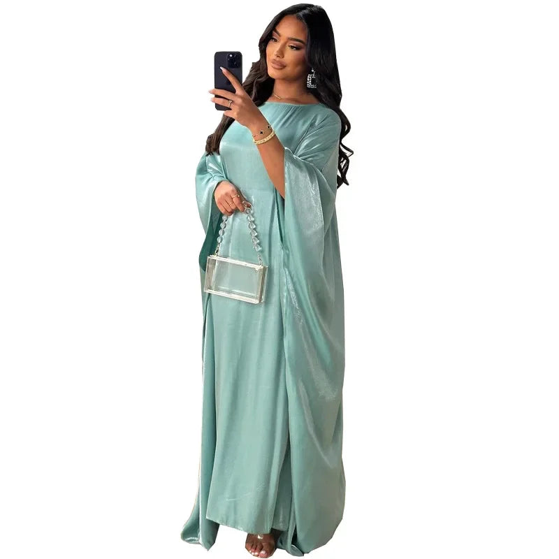 2024 Muslim Dress Women Summer Fashion Muslim Long Sleeve Satin Plus Size Long Abaya Kaftan Abaya Dubai Abaya Muslim Clothes