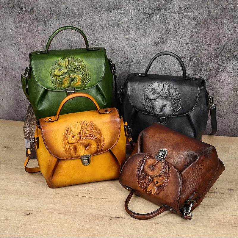 MOTAORA Vintage Handbags For Women Genuine Leather Shoulder Bags 2025 Woman Bag Rabbit Embossed Handmade Luxury Designer Handbag