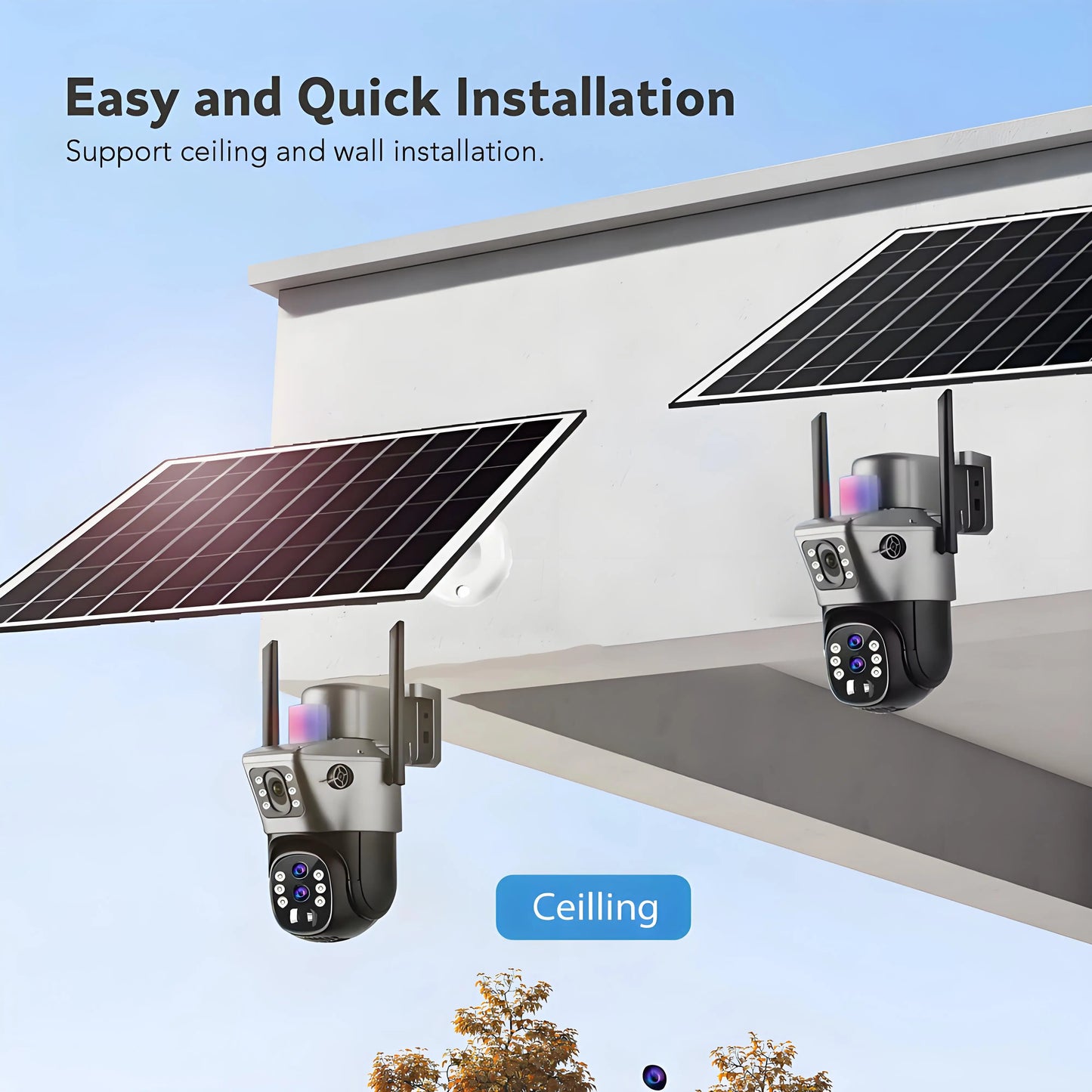 Solar Outdoor Surveillance Camera 4G Sim 6K 12MP Three Lens 10 Digital Zoom Wireless Cctv PTZ IP66 Security Solar Panel Cameras