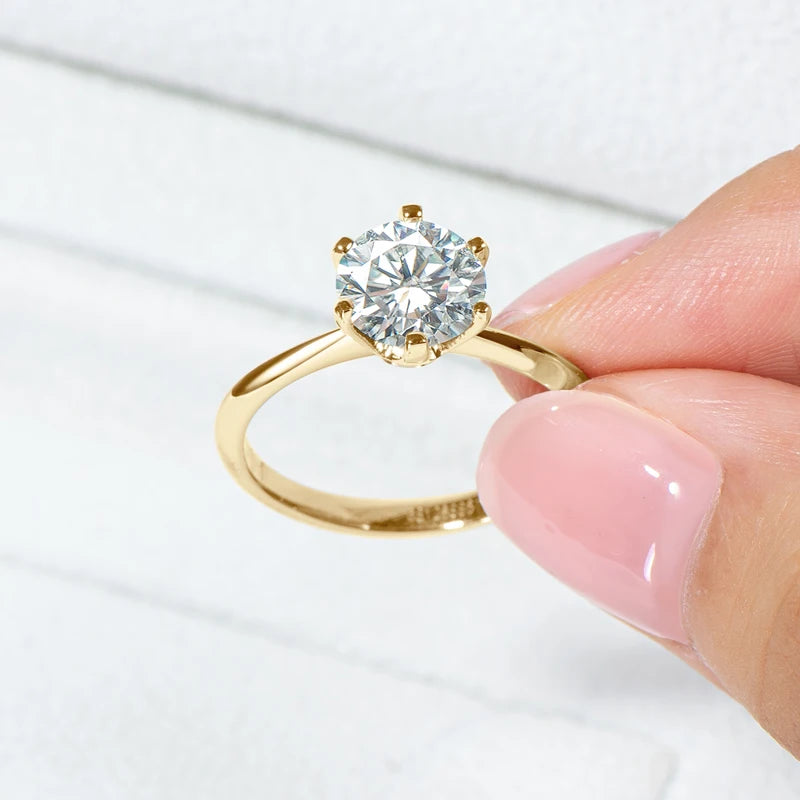 Lnngy 8MM 2CT Moissanite Ring With Certificate 925 Sterling Silver Solitaire Rings for Women Girls Sparkling Wedding Bands Gift