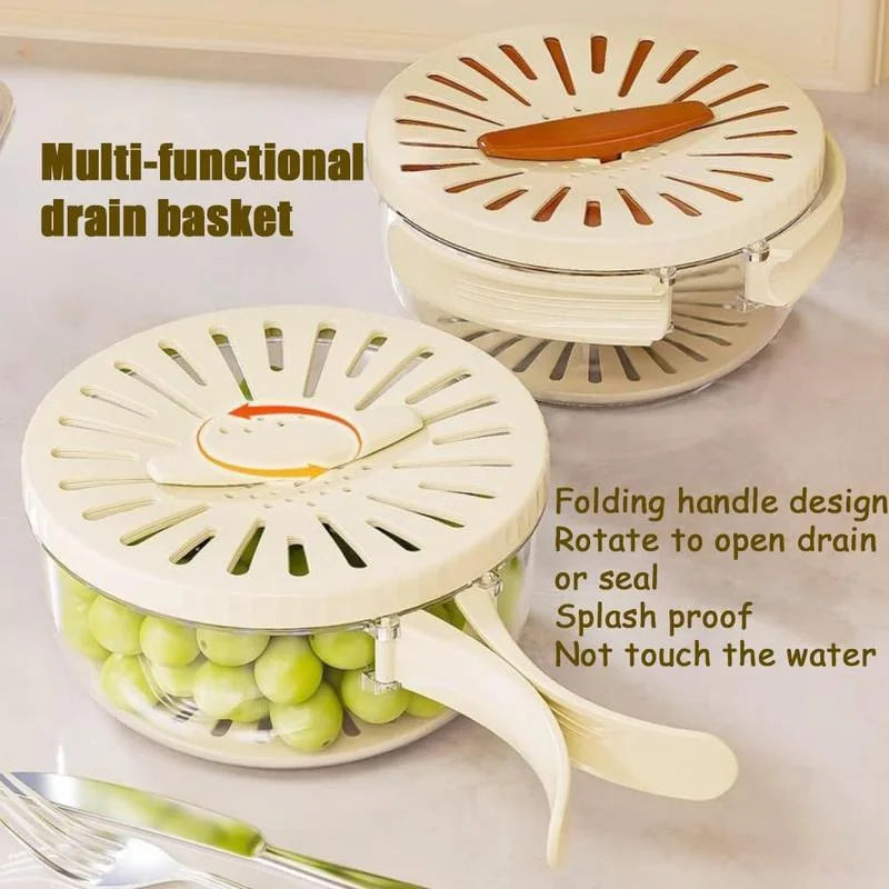 Kitchen Colander Storage Basket Multifunctional Fruit Vegetable Washing Bowl with Strainer Lid And Handle Fruit Storage Containe