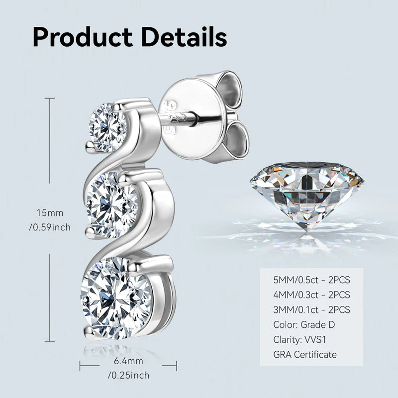Lnngy 1.80CTTW Moissanite Twisted Earring for Women 925 Sterling Silver Infinity Stud Earrings Piercing Daily Life Jewelry Gift