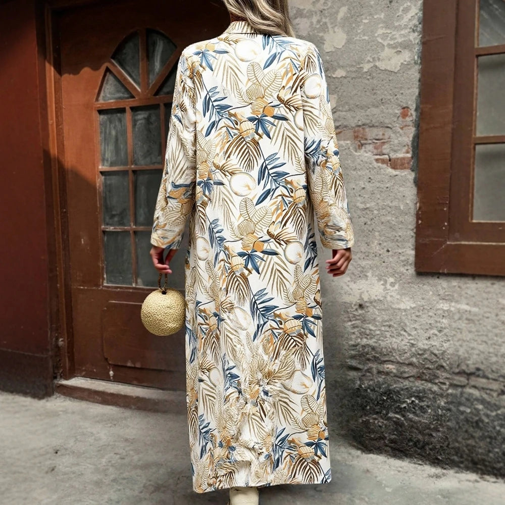 Rafiah Women's Summer Long Dress 2025 Arabian Dress Modest Fashion Long Sleeve V-Neck A-Line Maxi Full Print Casual Dress