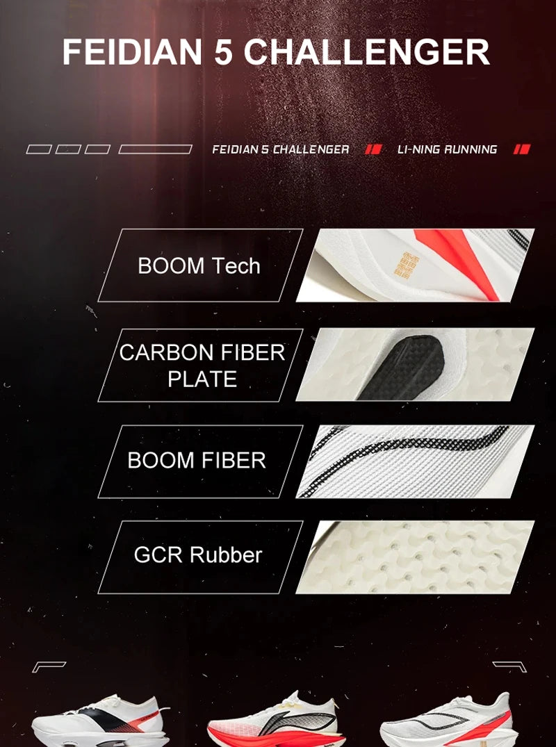 FEIDIAN 5 CHALLENGER Racing Running Shoes – SUPER BOOM Cushion, Carbon-Fiber Plate, Reflective Sneakers