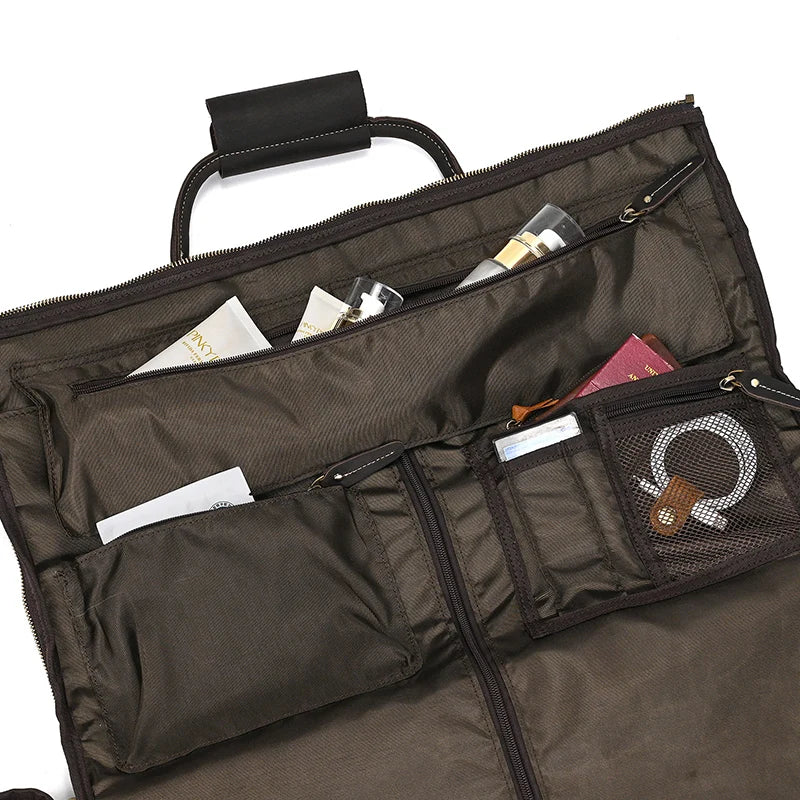 Crazy Horse Leather Folding Suit Bag Man Business Travel Bag With Shoe Pocket Clothes Cover Luggage Duffel Bag Man Bag For Suits