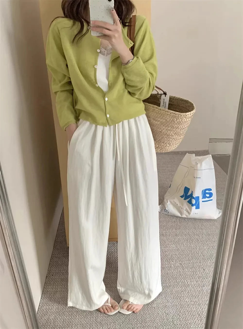 Slimming Wide Leg Cotton Linen Loose Fit Thin High Waist Casual Solid Color Summer Trousers for Women Elegant Drapey Style