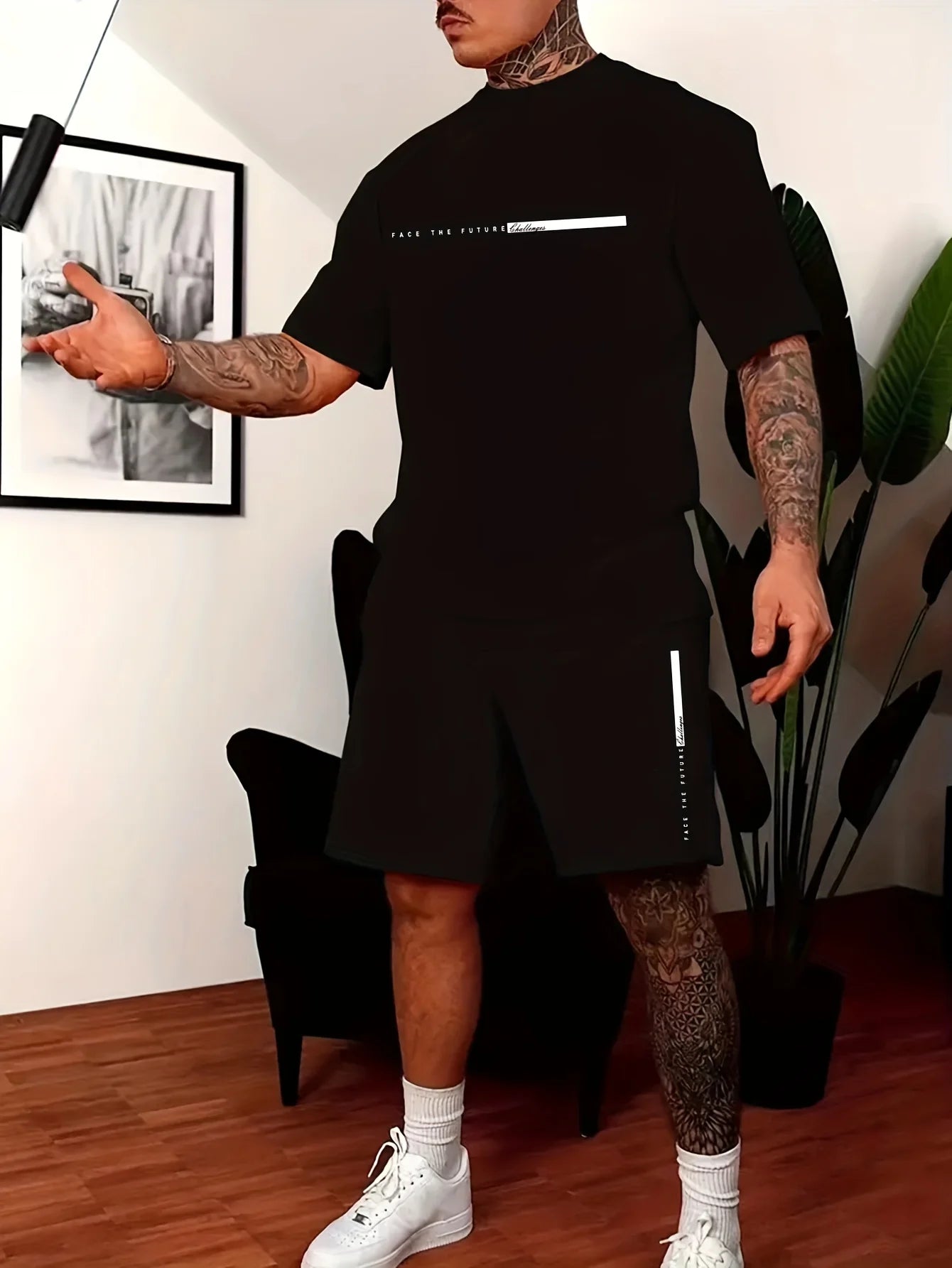 Men’s Summer Casual Two-Piece Set,Paris Letter Print | Oversized Loose Fit | T-Shirt + Shorts | Lightweight Comfort