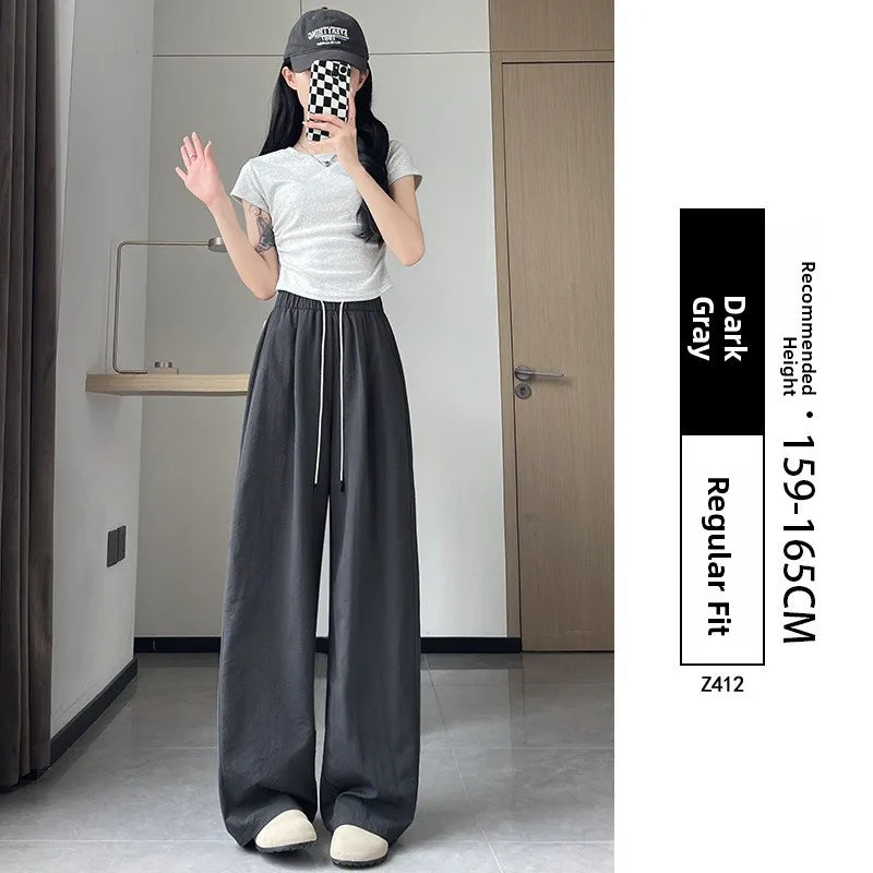 Qui Dry High Waist Wide Leg Knife Sports Pants Women's Thin New 2025 Casual Ice Silk Pants Spring Summer