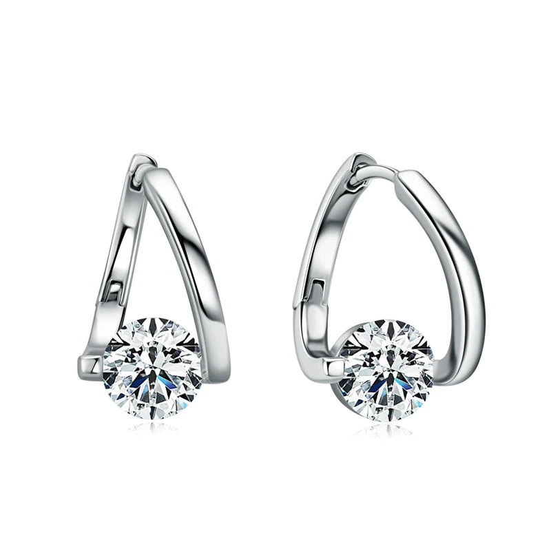 Lnngy Huggies Earrings Sterling Silver 925 Fashion Korean Bling 6.5mm 1.0ct Moissanite Hoop Earring For Women Bridal Jewelry