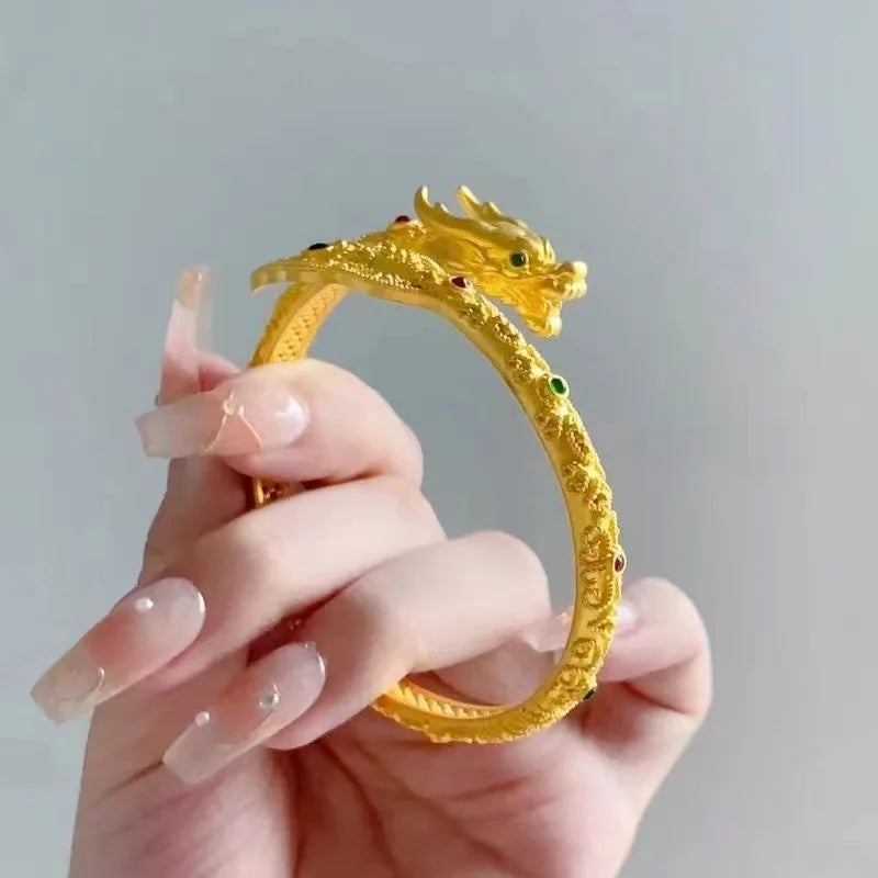 24K real gold dragon tail swinging bracelet domineering exquisite filigree craft au999 gold dragon bracelet advanced ancient