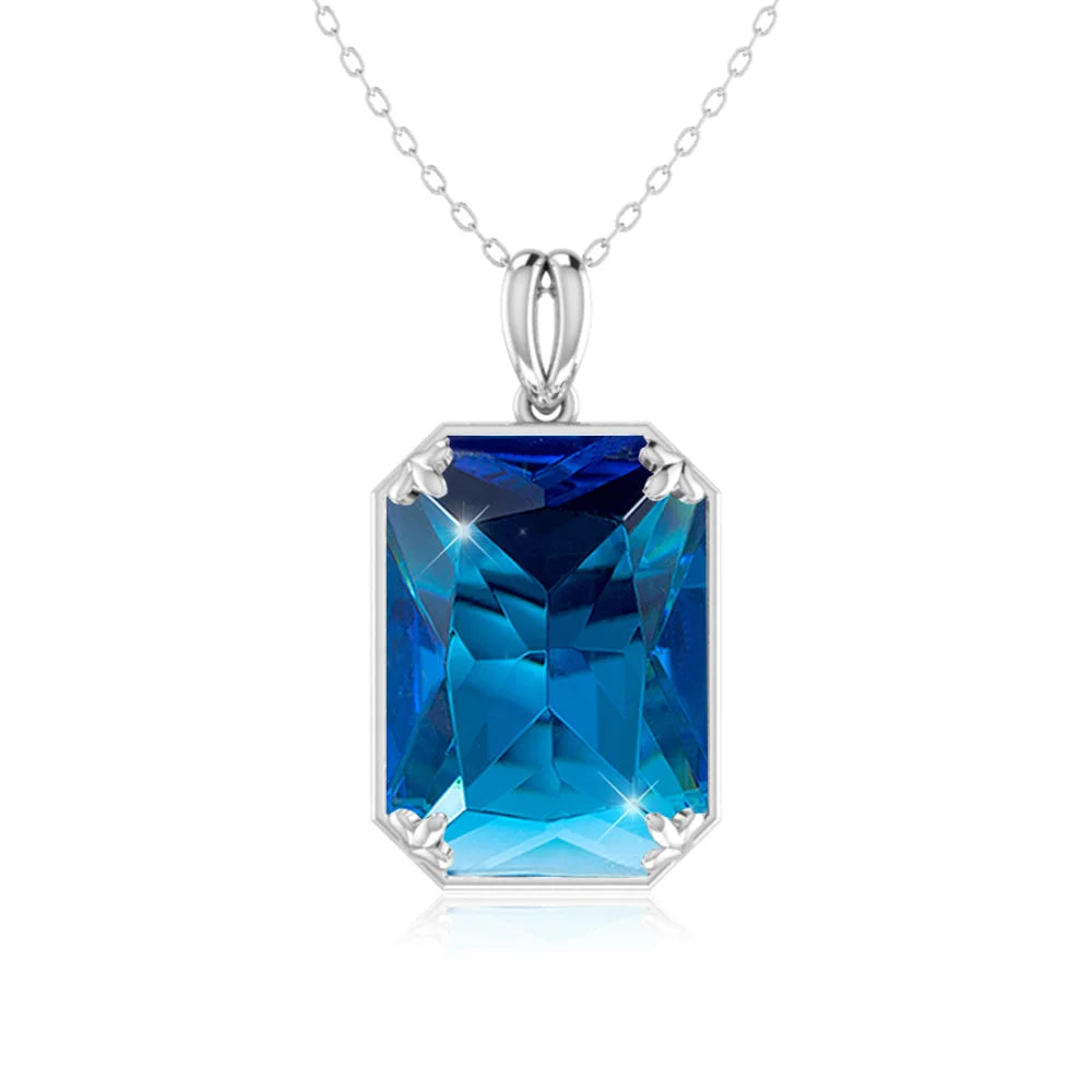 Real 925 Sterling Silver Aquamarine Necklace Pendant Anniversary Banquet Accessories Woman Fine Jewelry 2022 New Without Chain