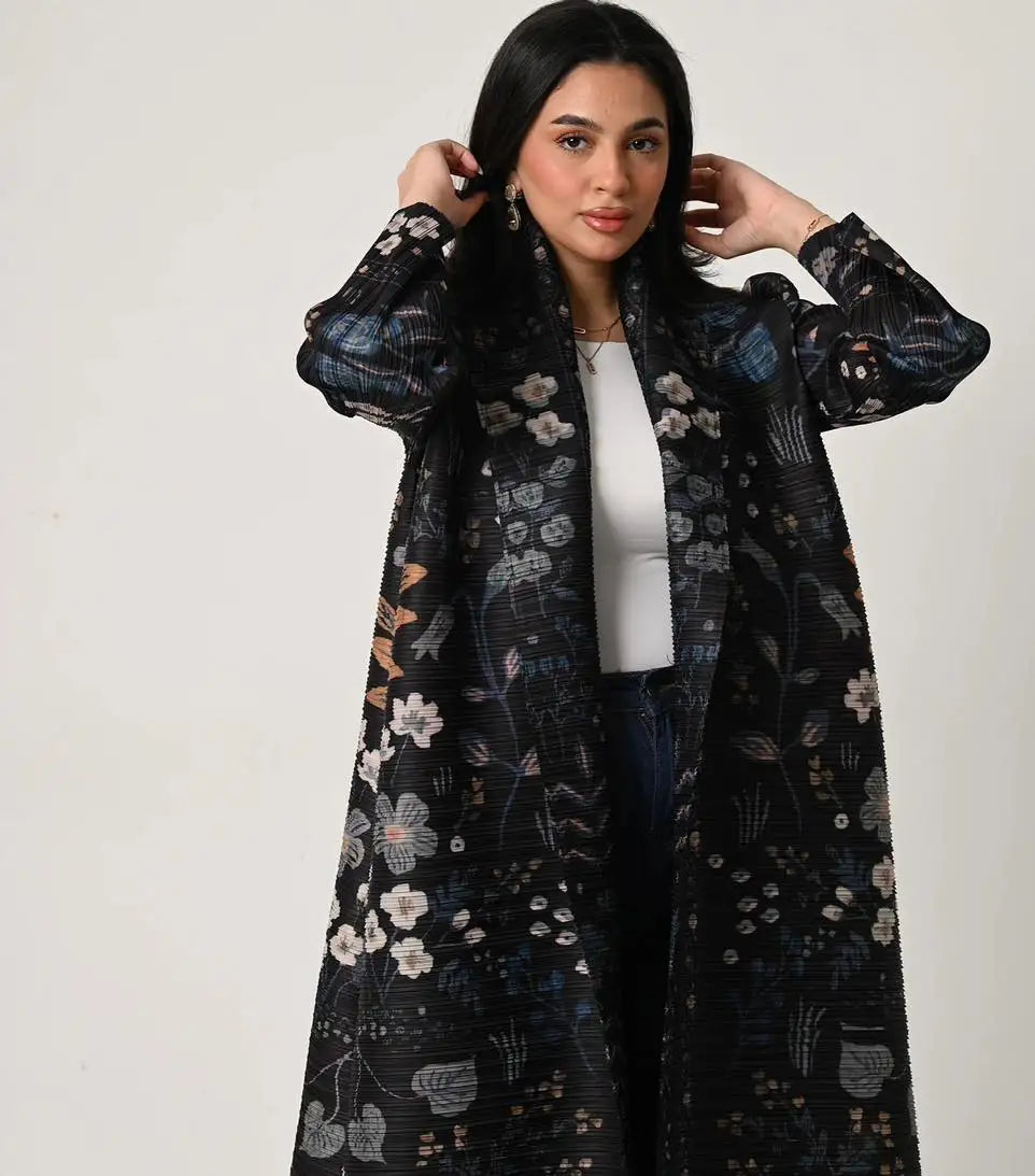 Dubai Abaya Luxury Evening Coat – Pleated Formal Cardigan Robe for Women