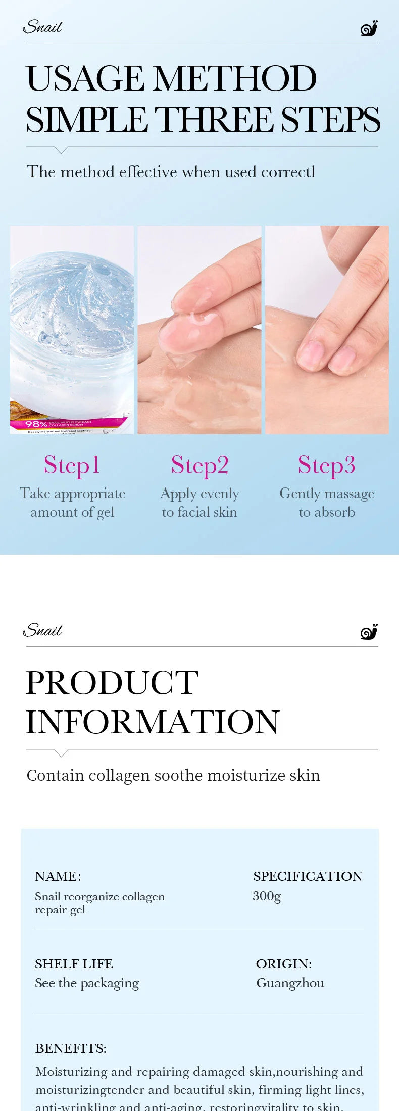 SADOER Snail Collagen Face Cream Gel Firming Repair Brightening Moisturizing Facial Creams Beauty Face Skin Care Products