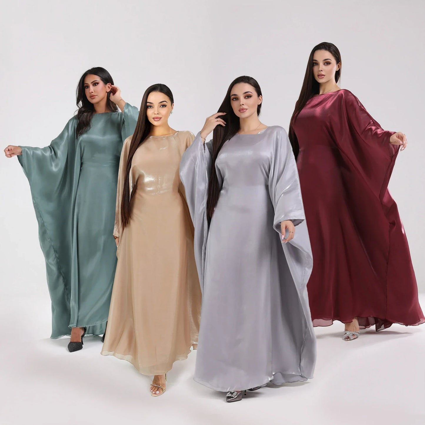 Ramadan Summer Batwing Sleeve Satin Butterfly Abaya Islam Muslim Maxi Dress Kebaya Women Kaftan Robe Musulmane Femme Vestidos