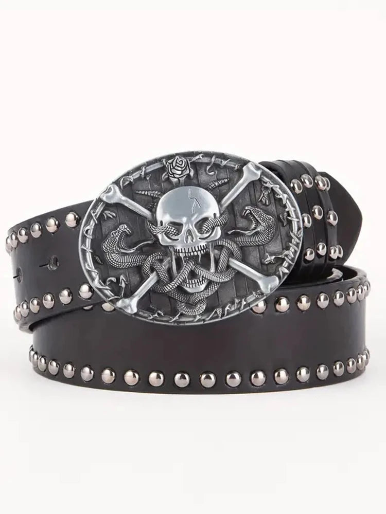 A Western Style Elk Buckle Pu Belt for Men and Women