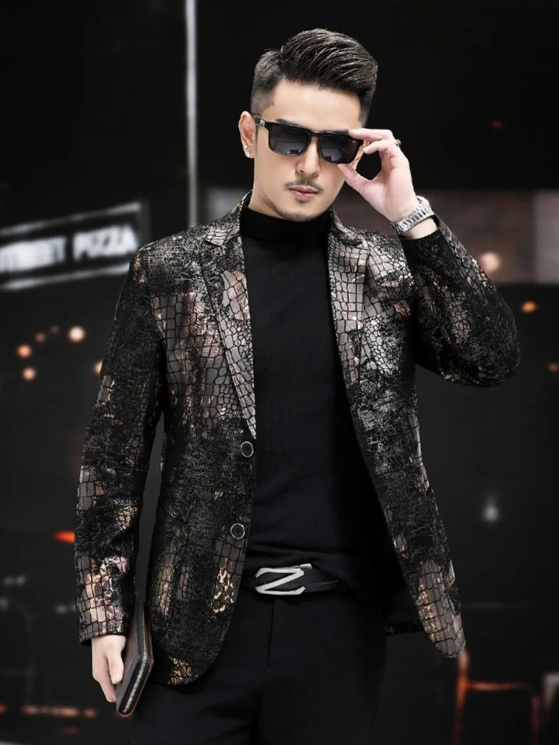 Luxury Mens Genuine Leather Suit Jacket Slim Single Breasted Vintage Sheepskin Blazers Spring Autumn Business Casual Mens Coat