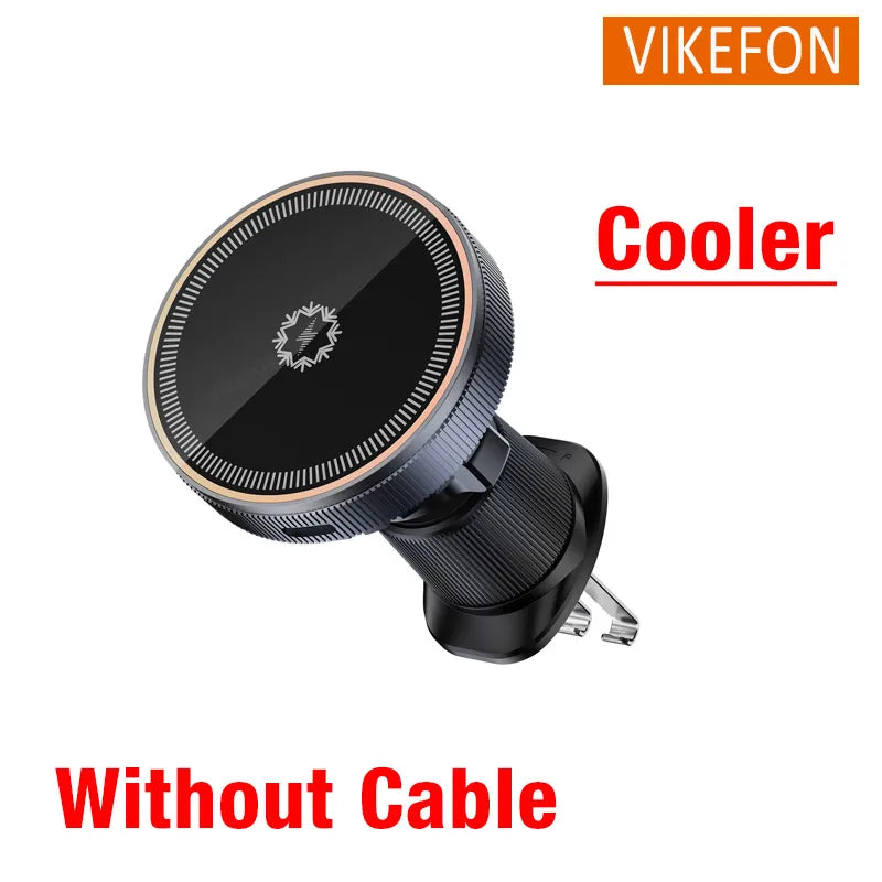 Qi2/Cooler Magnetic Wireless Car Charger LED Light Air Outlet Phone Holder for iPhone 16/15/14/13 Pro Max Fast Charging Station