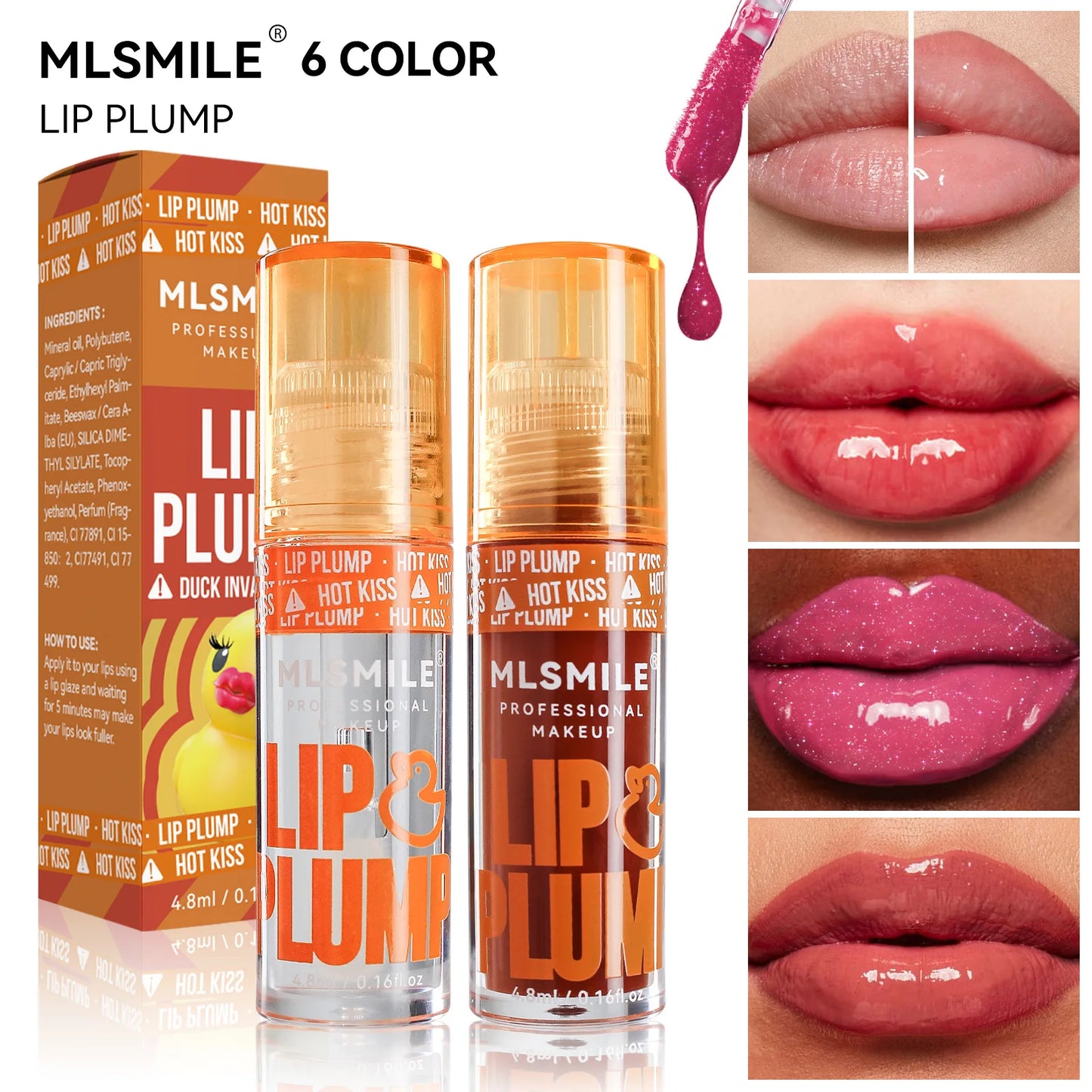MLSMILE Duck Lip Plump Lip Oil Moisturizing Lip Gloss Mirror Water nature long-lasting Gloss Gloss Pearl Lip Glaze Set