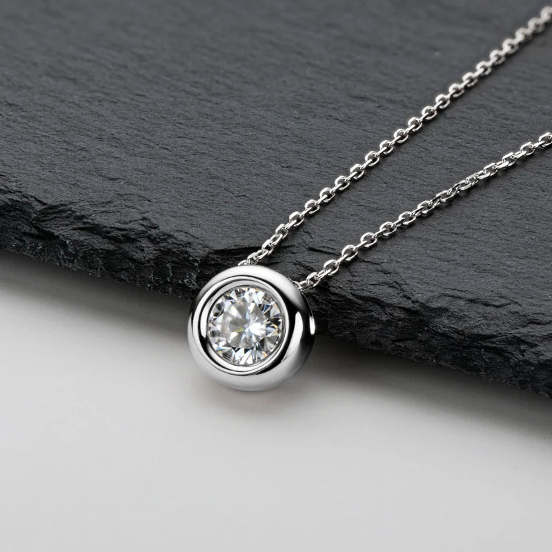 Lnngy D Color Bezel Moissanite Stud Earrings 925 Sterling Silver Pendant Necklace Earring Jewelry Set For Ladies Wedding Gift