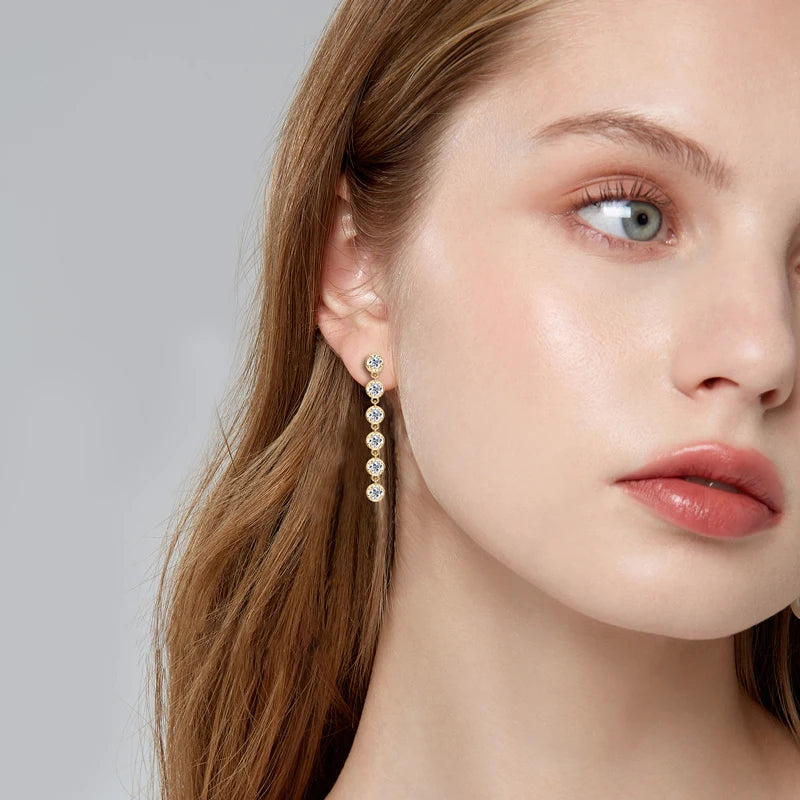 RAPRGOLD VVS1 D Color Round Cut Moissanite Stud Earrings For Women 925 Sterling Silver Tassel Chain Earring Wedding Jewelry Gift