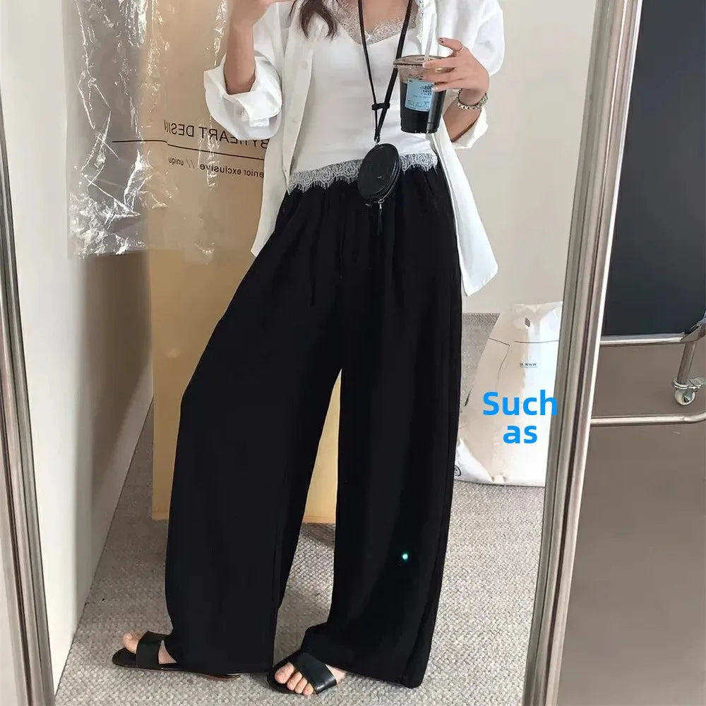 Slimming Wide Leg Cotton Linen Loose Fit Thin High Waist Casual Solid Color Summer Trousers for Women Elegant Drapey Style