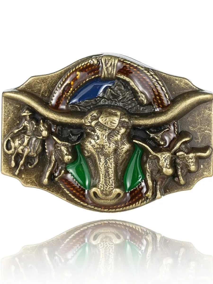 Western Belt Buckle Initial Vintage-Cowboy Rodeo Silver Large Skull Belt Buckle for Men Women