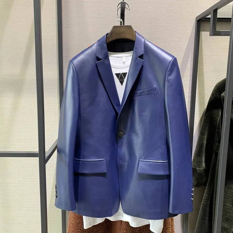 Men's Genuine Sheepskin Leather Blazer – Business Casual Spring Autumn Jacket