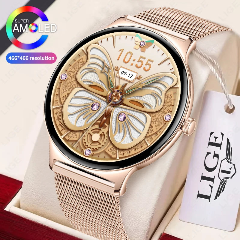 LIGE New 1.43" Bluetooth Call Smartwatch Women Men 466*466 AMOLED Full touch Screen Women Smartwatches Ladies For Android ios