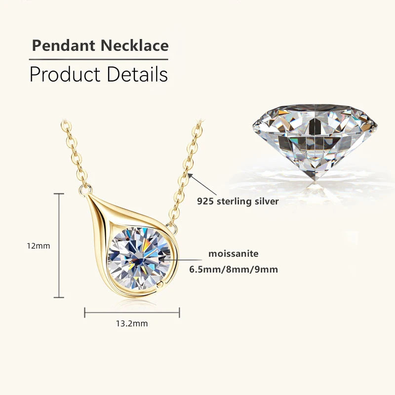 Lnngy Certified GRA 6.5mm/8mm/9mm Moissanite Necklace 925 Sterling Silver Waterdrop Pendant Necklaces For Women Neck Jewellry
