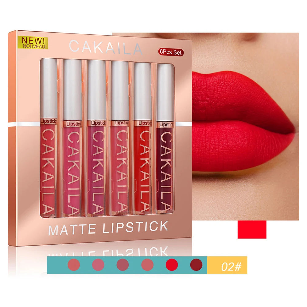 6-pack lip gloss set, long-lasting non stick cup liquid lipstick velvet matte lip gloss