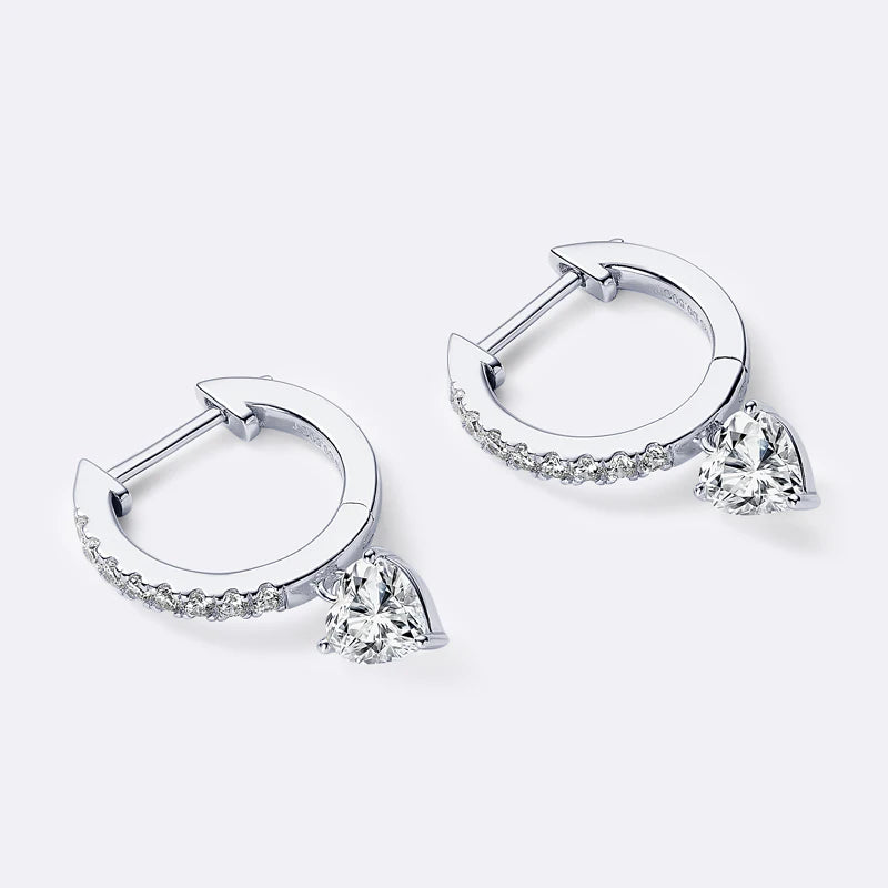 Lnngy 5x5mm Heart Cut Pendant Moissanite Earring 925 Sterling Silver Dangle Earrings For Women Lovers' 2024 Trending Jewelry