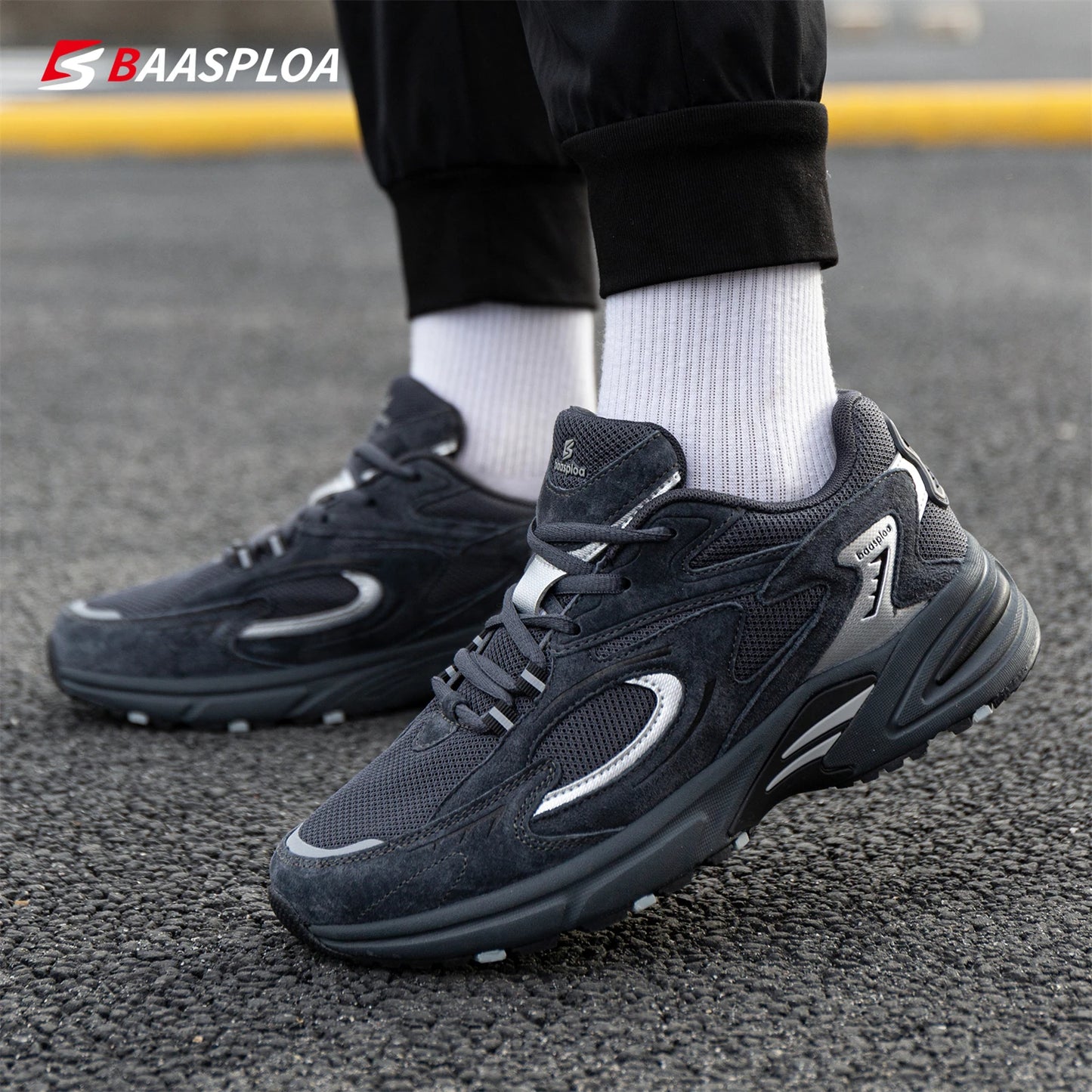 Baaslpoa New Men's Running Shoes Casual Mesh Fabric Breathable Non-Slip Walking Shoes Male Outdoor Basketball Sports Shoes