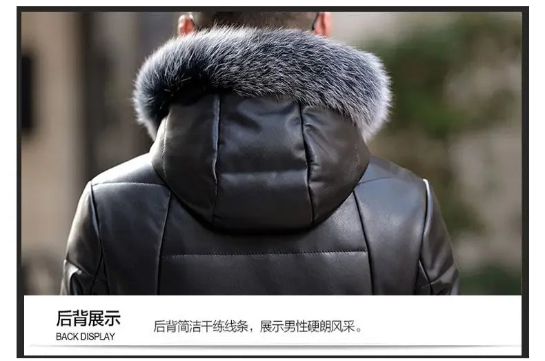 Down Jacket Genuine Leather Jacket Men's Mid Length Slim Fit Hooded Sheepskin Coat Man Puffer Jacket Winter Thicken Windbreaker