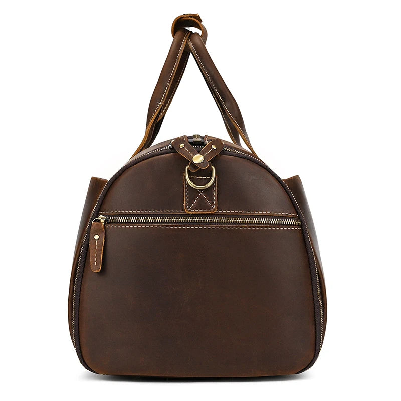 Crazy Horse Leather Folding Suit Bag Man Business Travel Bag With Shoe Pocket Clothes Cover Luggage Duffel Bag Man Bag For Suits