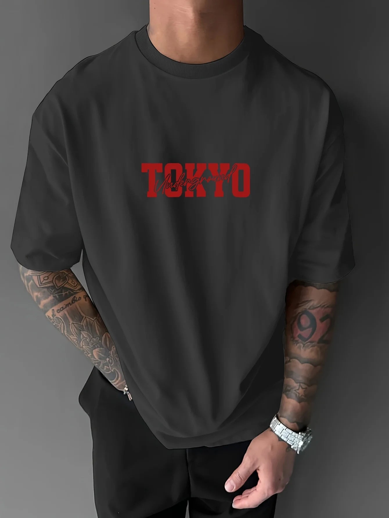 Men's Summer 100% Cotton Fashionable Casual Loose Large Size Japanese Tokyo Pattern Printed Round Neck Short Sleeve T-shirt Top