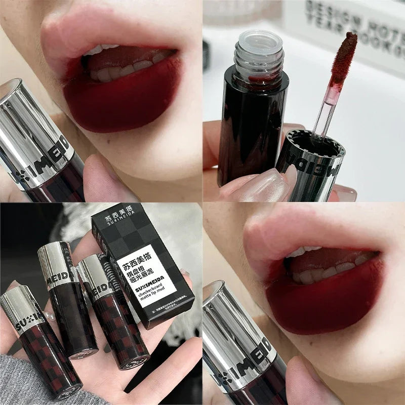 Punk Dark Red Lip Gloss Waterproof Lasting Matte Lipstick Smoky Nude Purple Matte Lipstick Natural Chocolates Lip Tint Makeup