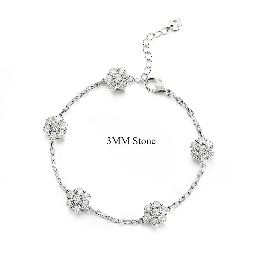 Flower Bracelets with Shiny Moissanite Sterling Silver Adjustable Wedding Anniversary Luxury Gifts Necklace Bracelet Jewelry Set
