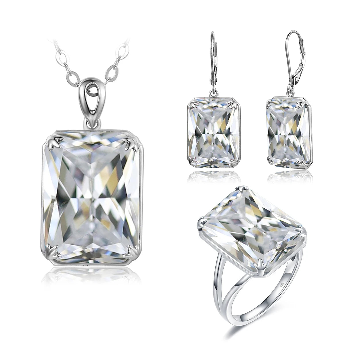 Classic Jewelry Sets for Women 18K Gold Plated Aquamarine Ring Earrings Pendant Silver 925 Anniversary Wedding Quality Gifts