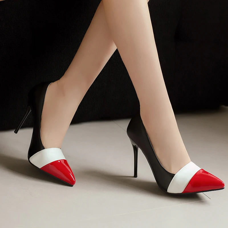 Women’s Mixed Colour Stiletto Pumps – Thin High Heels Pointed Toe Office Shoes