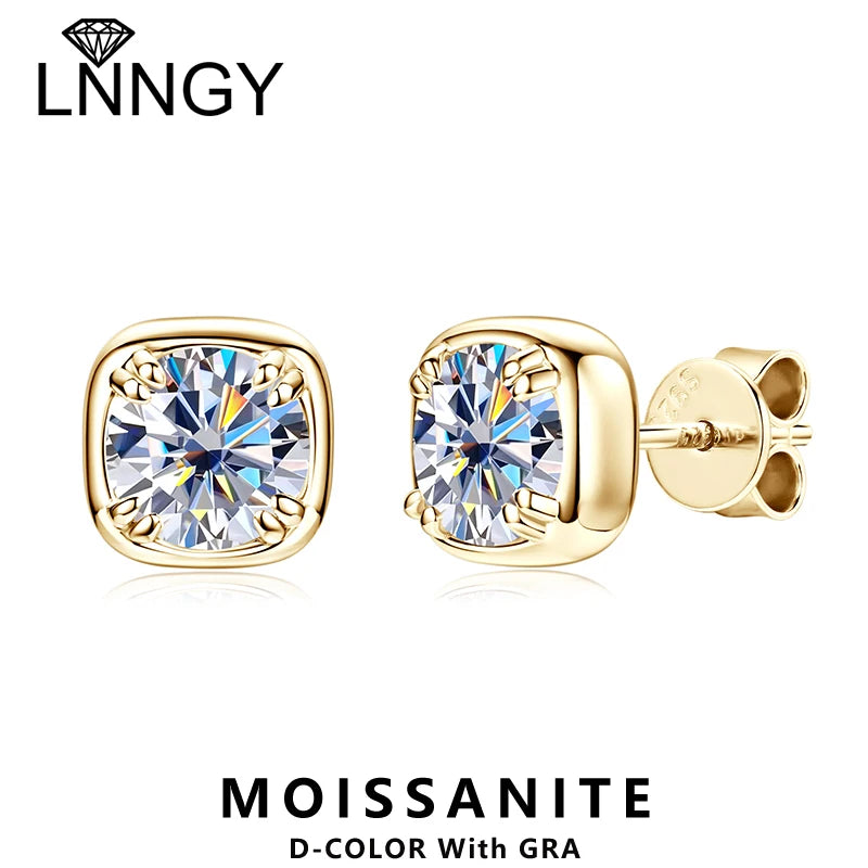 Lnngy 925 Sterling Silver Square Shape Stud Earring Certified Sparkling 6.5MM 1CT Moissanite Earrings For Women 2025 New Jewelry